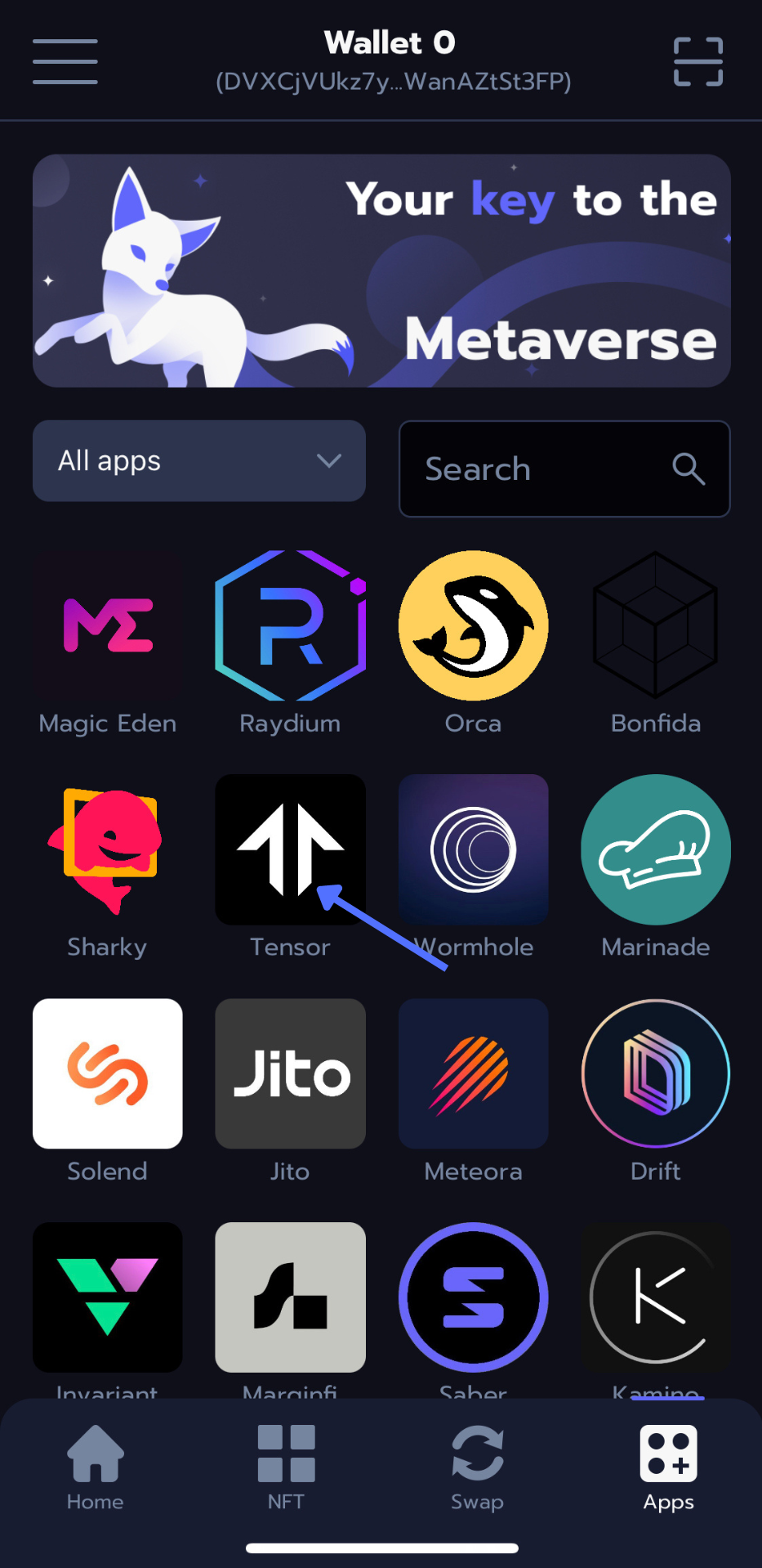 dApp tab in Nightly Wallet