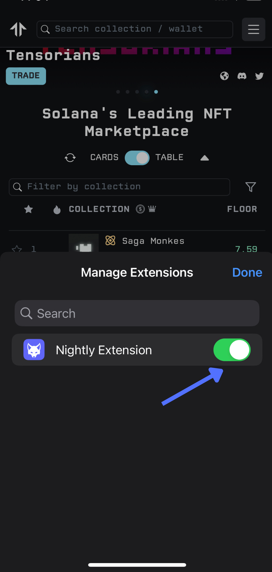 Manage Extension on top in the left